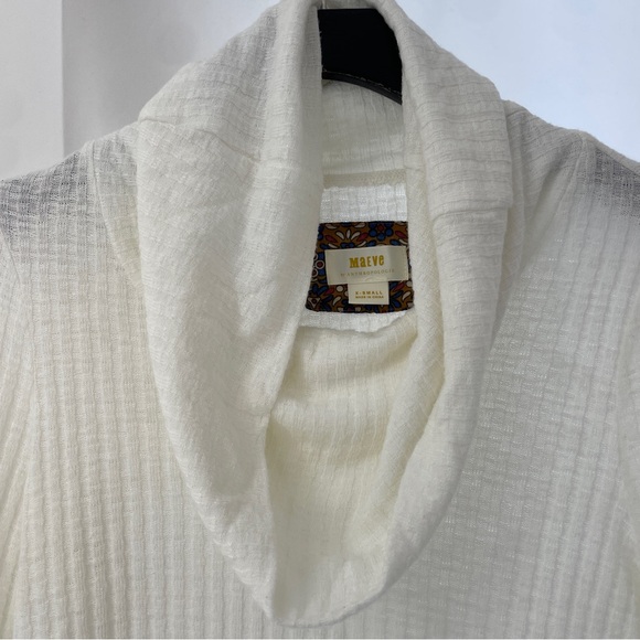 Anthropologie Maeve Winterscape White Ribbed Cowl Neck Peplum Top - Picture 4 of 5